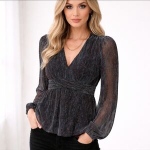 Skies Are Blue Metallic Long Sheer Sleeves Whimsigoth Fairycore Top NWT Sz S